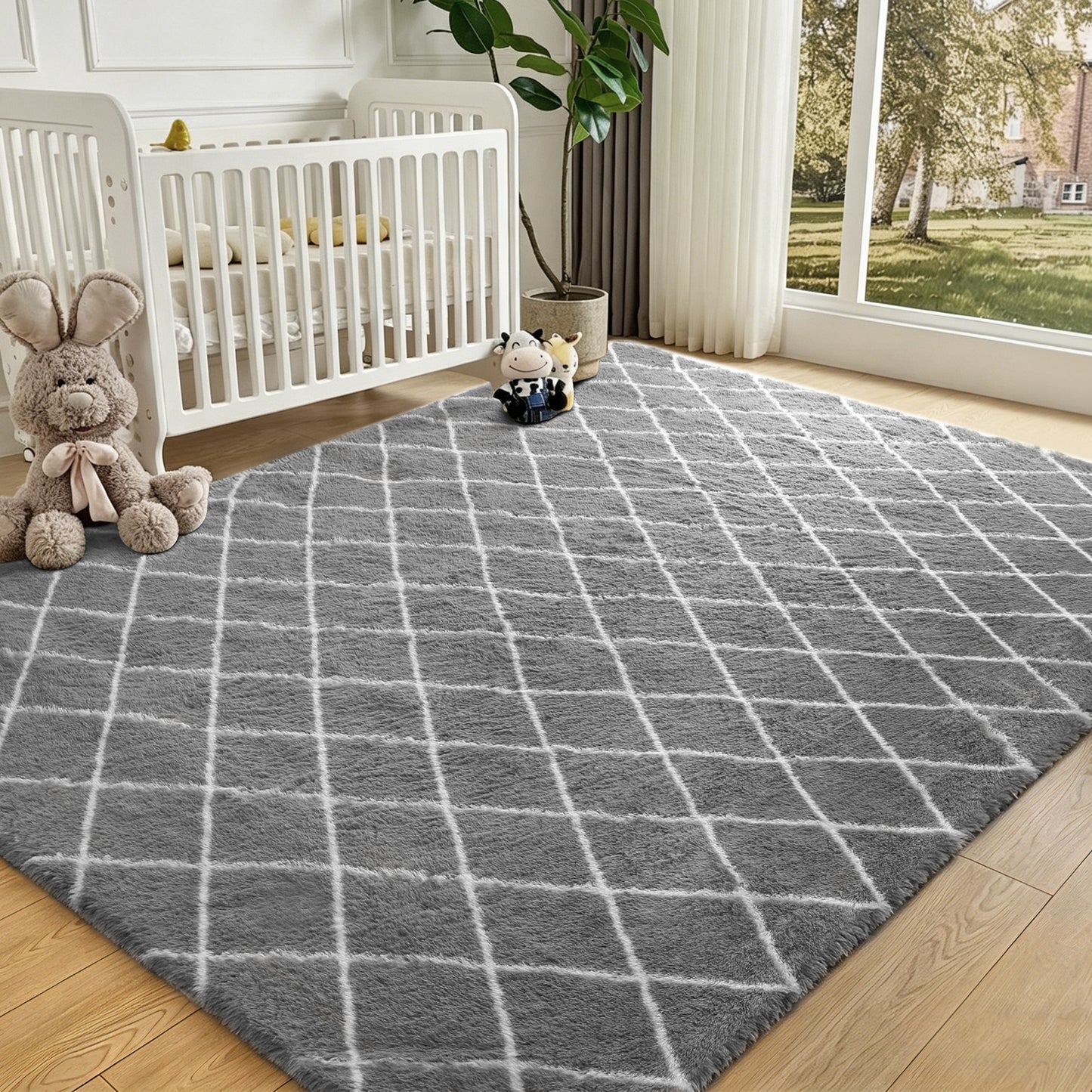 CozyDesg Shag Area Rugs,4'x6' Soft Fluffy Shaggy Carpet for Living Room,Large Rug for Bedroom Dining Room Home Decor Room Decor,Black & White