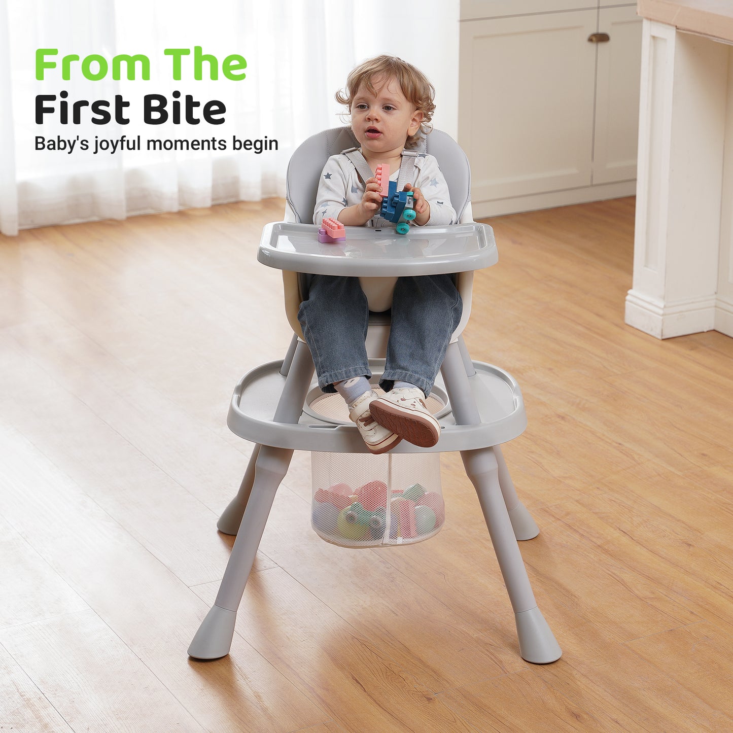 Babyeap Baby High Chair Convertible Highchair, Gray
