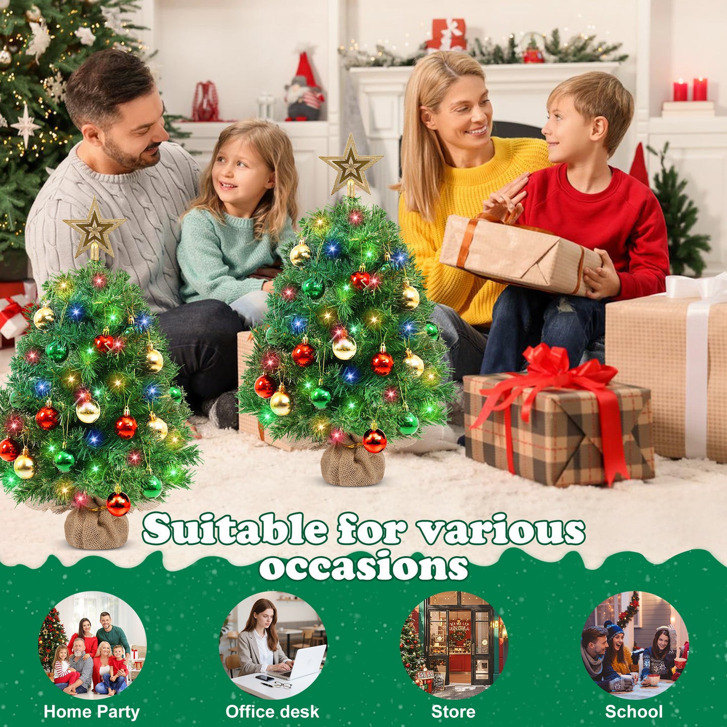 Yexmas 2PCS Pre-lit Artificial Mini Christmas Tree,30 Inch Small Tabletop Xmas Tree for Indoor Outdoor Christmas Decor