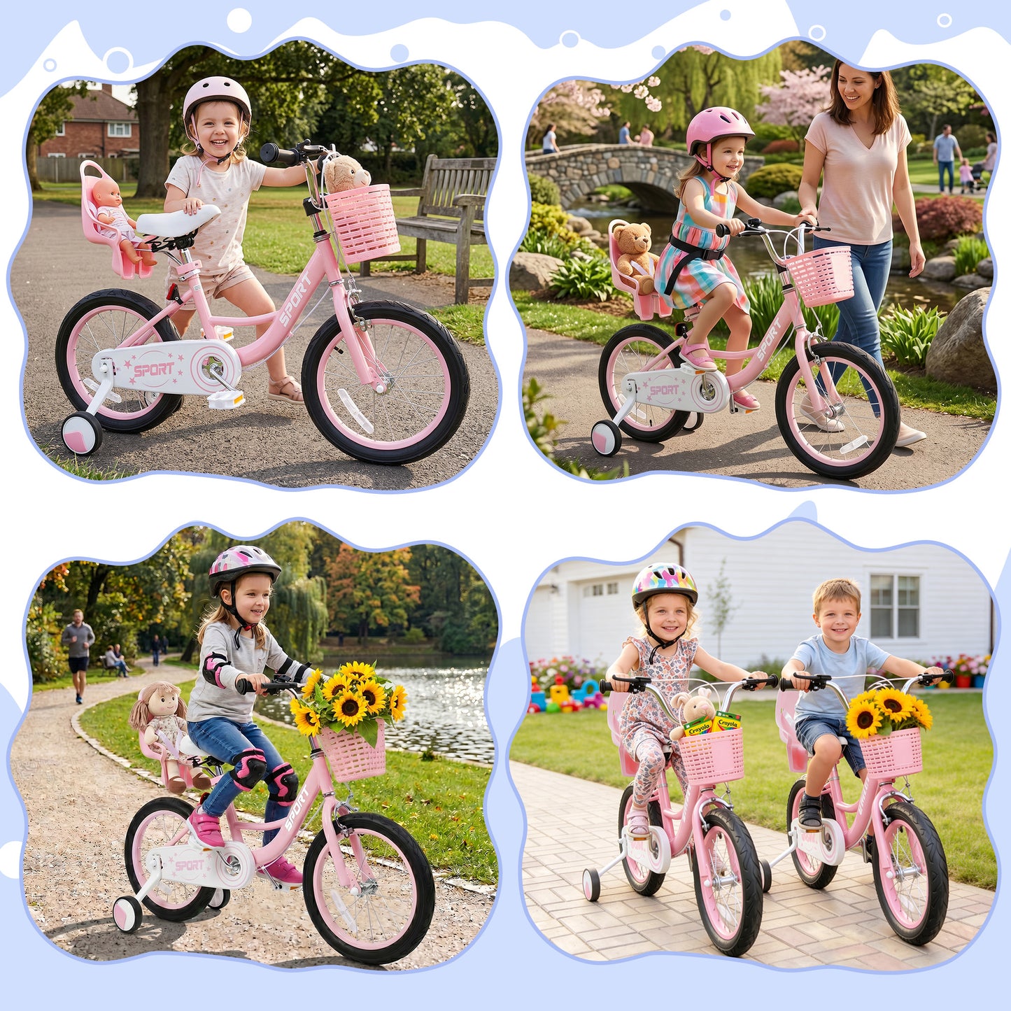 Enjoyrun 16" Kids Bike,Girls Bike with Training Wheels,Basket and Doll Seat,Bicycle for Children Ages 5-8,Pink
