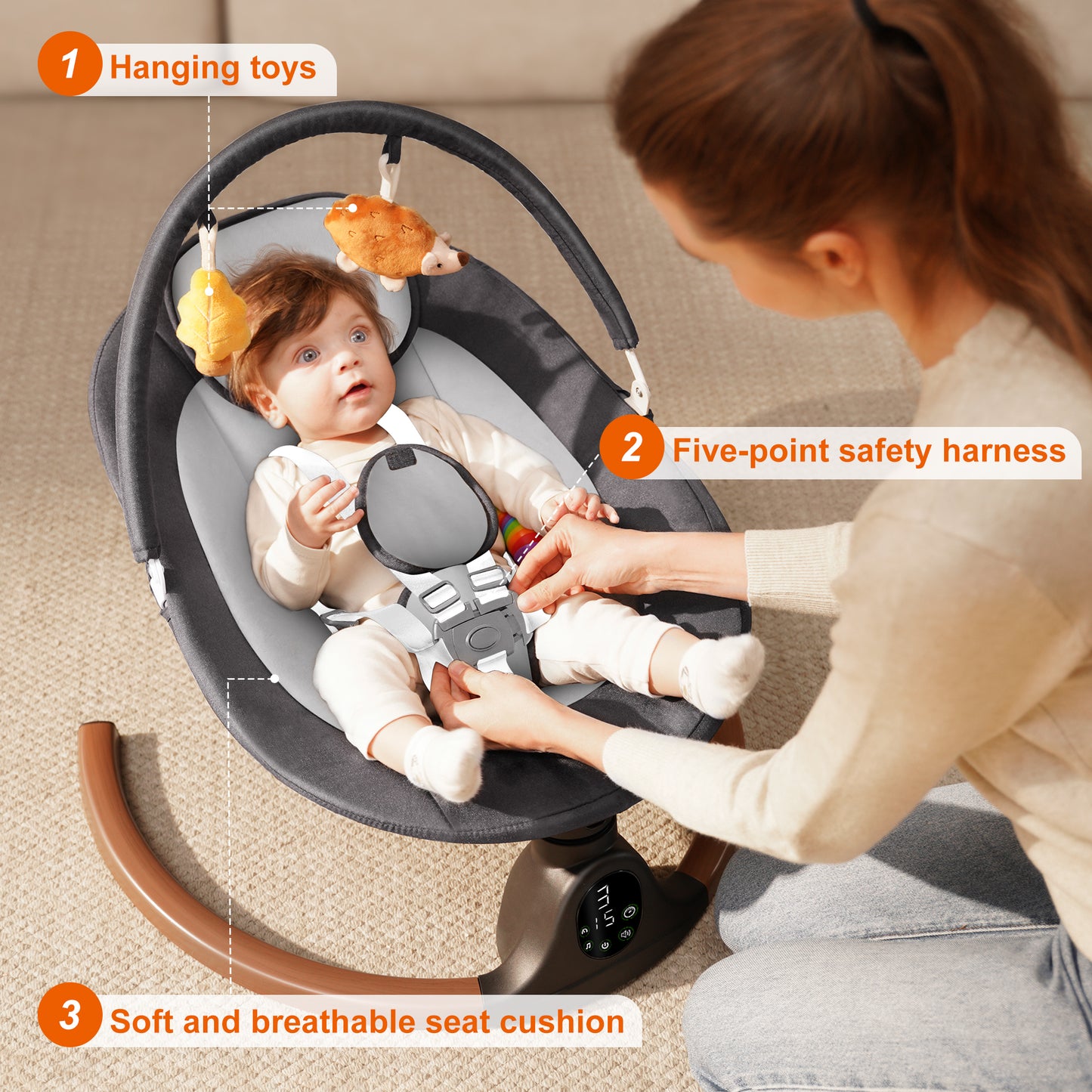 Babyeap Baby Swing for Infants, Electric Swing with 5 Sway Speed, 10 Lullabies, Black
