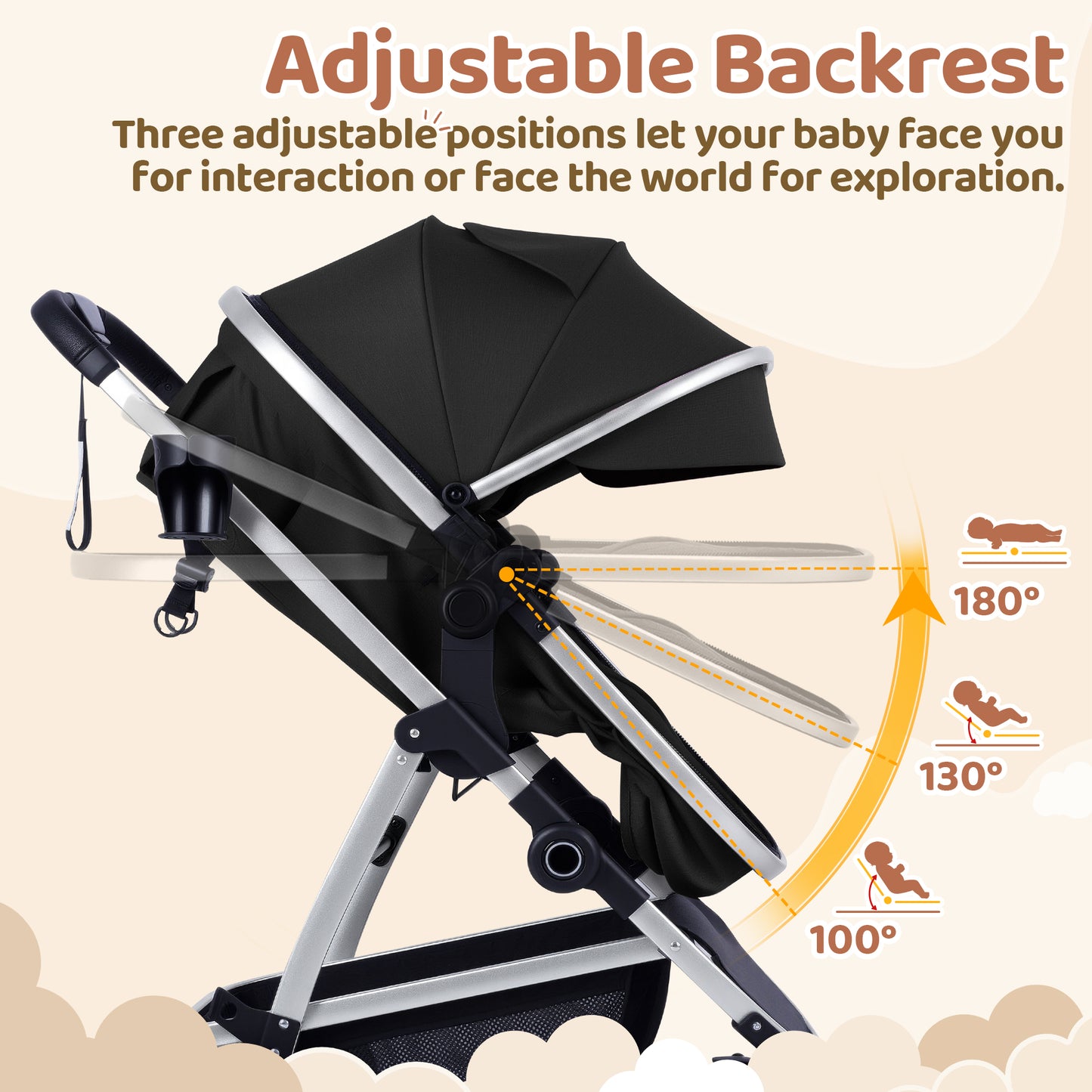 babyeap Baby Stroller,2 in 1 Lightweight Travel Stroller,Compact Foldable Stroller for Toddler with Reversible,Black