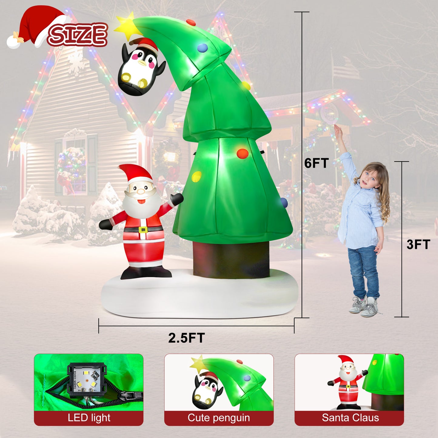 Lookfly 6FT Christmas Tree Inflatables Outdoor Decorations with Santa Claus & Penguin,Christmas Blow Up with LED Lights for Indoor Outdoor Xmas Decoration