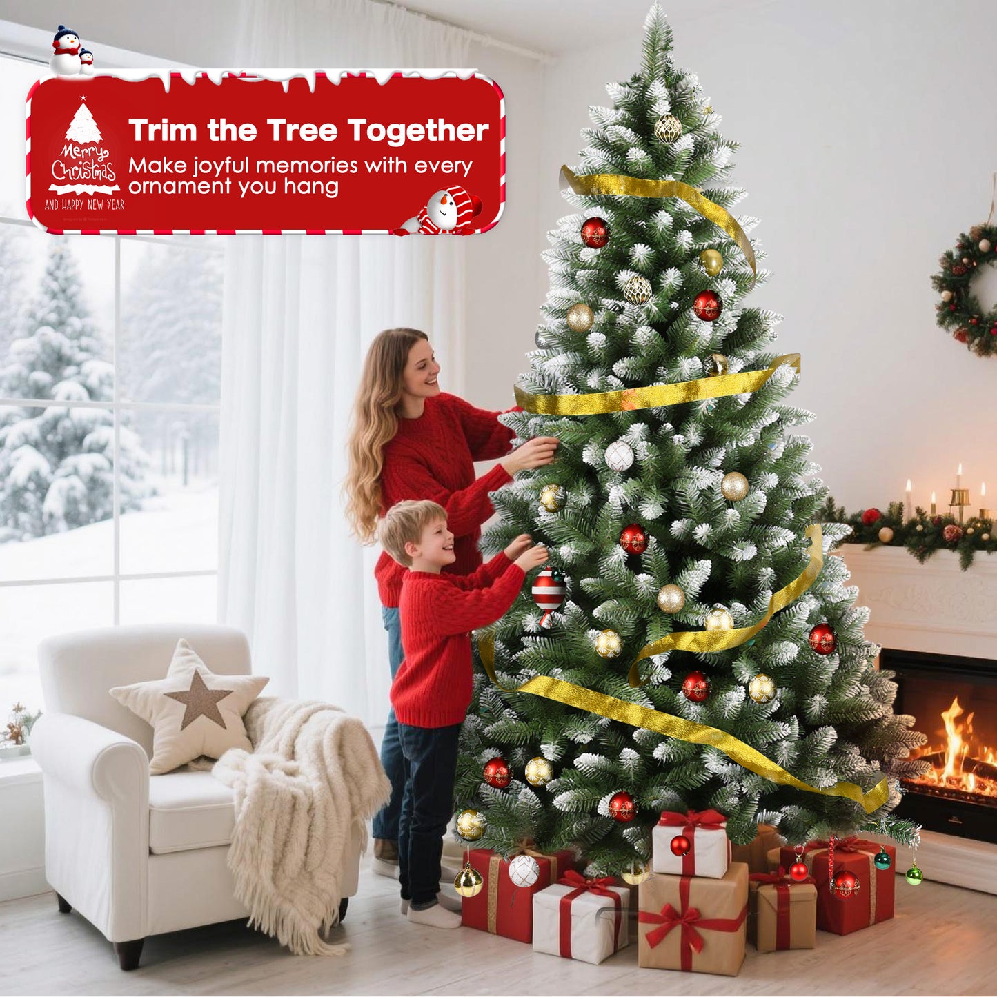 Yexmas 6ft Pre-Lit Green Christmas Tree, 11 Modes Colored LED Lights, Artificial Xmas Tree with Large Storage Bag