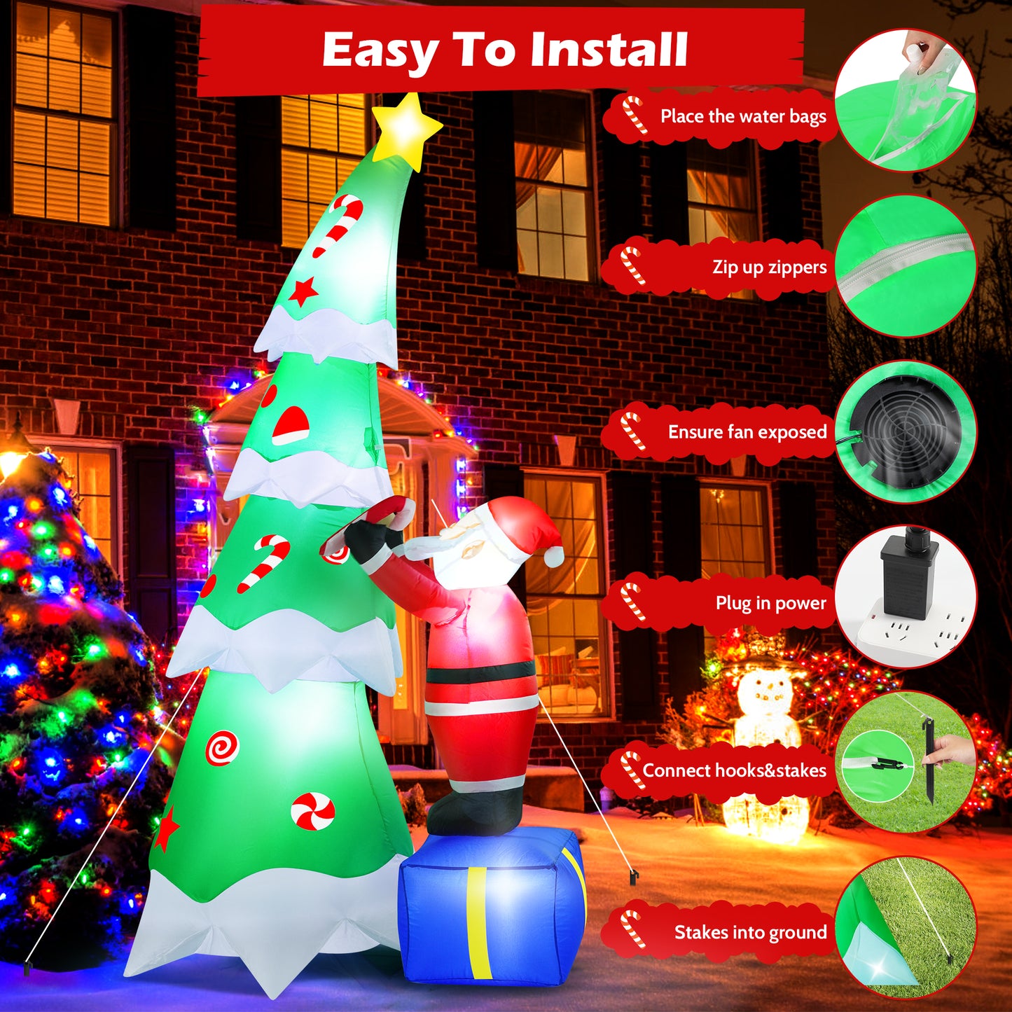 Yexmas 7FT Large Outdoor Inflatable Christmas Tree with Santa Claus on Gift Box, Built-in LED Lights, Blow Up Xmas Decoration for Yard, Garden, Lawn, Holiday Party