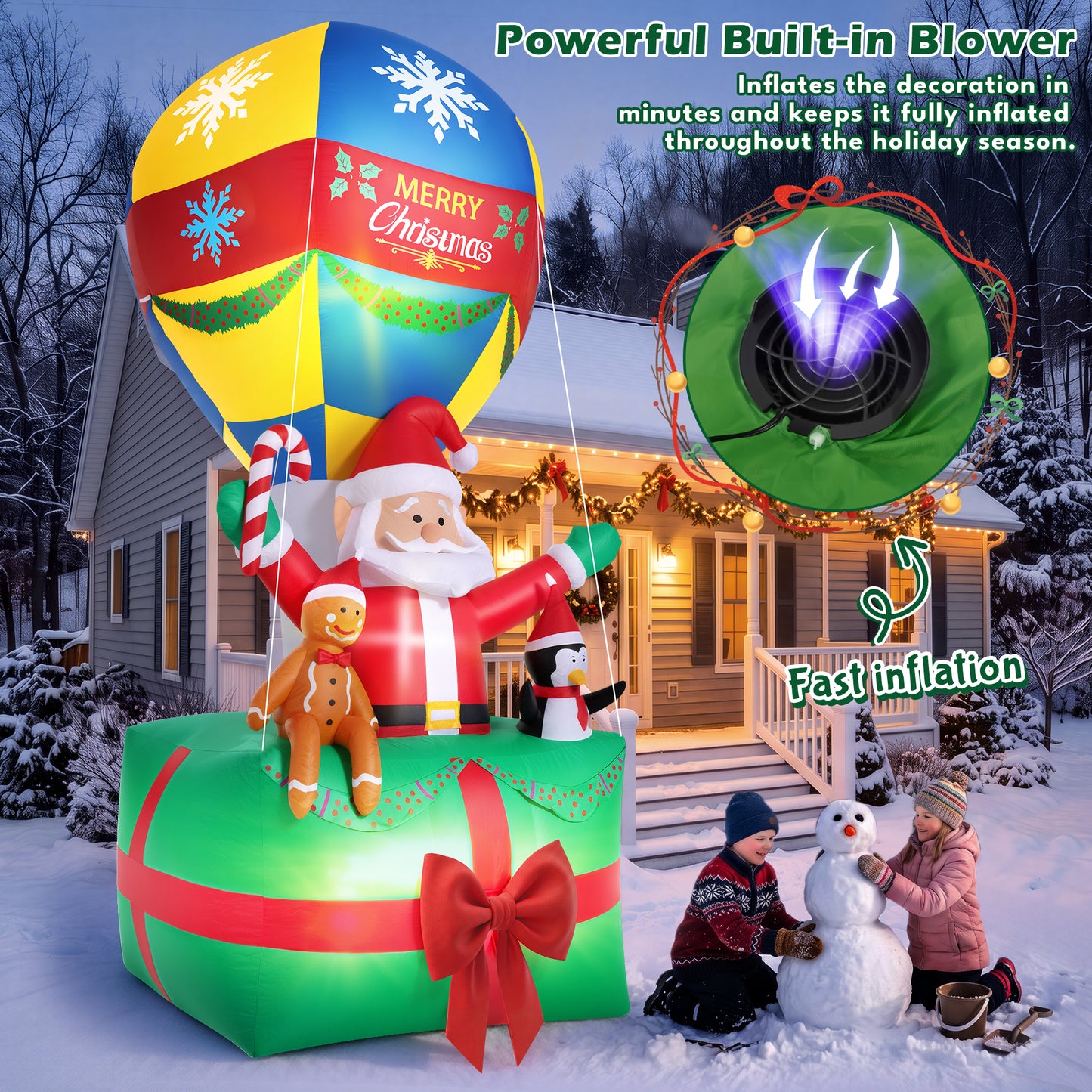 Yexmas 9FT Inflatable Christmas Santa Claus in Hot Air Balloon,Outdoor Holiday Decoration with LED Lights for Yard Lawn Garden