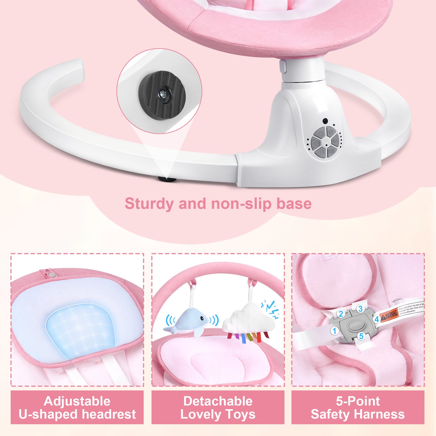 Babyeap Baby Swing for Infants,Electric Swing for Baby with Remote Control, 5 Speeds,Built-In Sounds,Pink