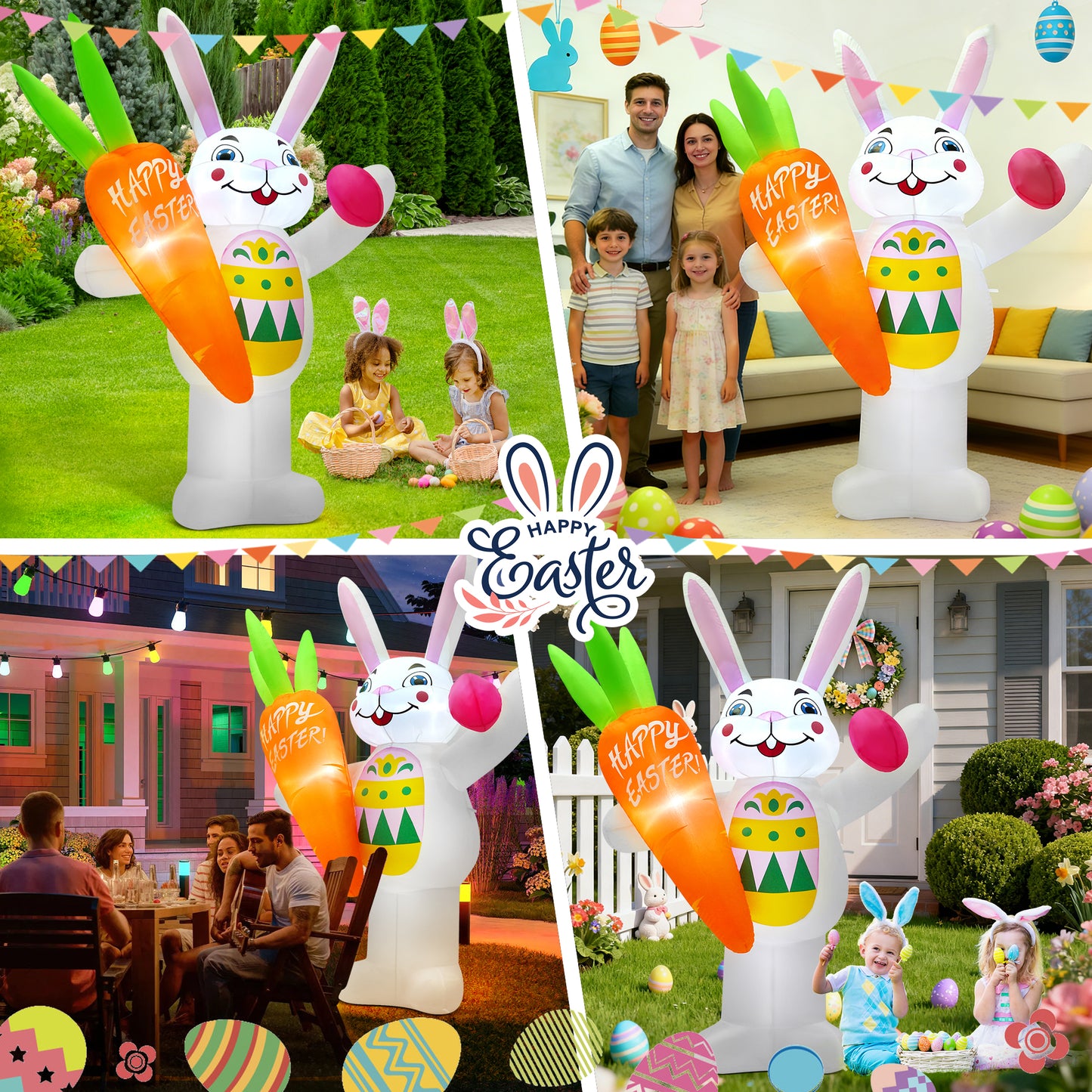 Yexmas 6FT Easter Inflatables Outdoor Decoration,Blow-Up Bunny Holding a Carrot and an Easter Egg with Built-in LED Lights for Yard Lawn Garden Decor