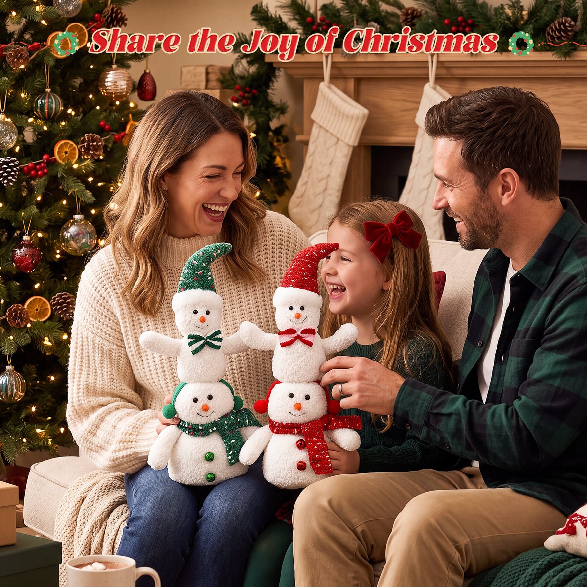 Yexmas 2pcs Snowman Plush Christmas Decorations, Handmade Snowman Figurine, Stuffed Doll Xmas Ornaments for Tabletop Home Fireplace Party Indoor Holiday Party Decor