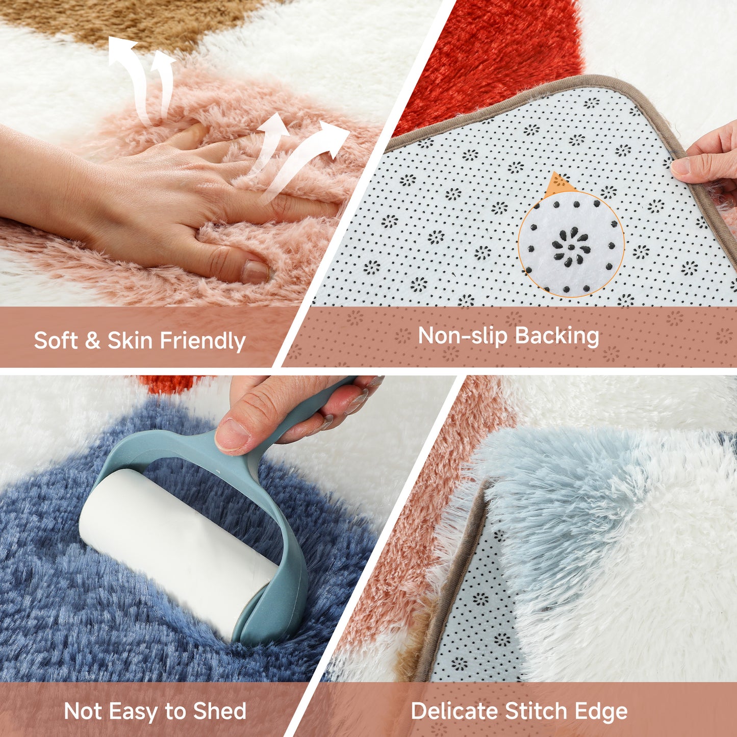 CozyDesg 4ftx6ft Area Rugs,Shag Fluffy Checkered Rugs for Living Room,Bedroom,Modern Room Decor Carpet, Non-Slip Floor Rug,Colorful B