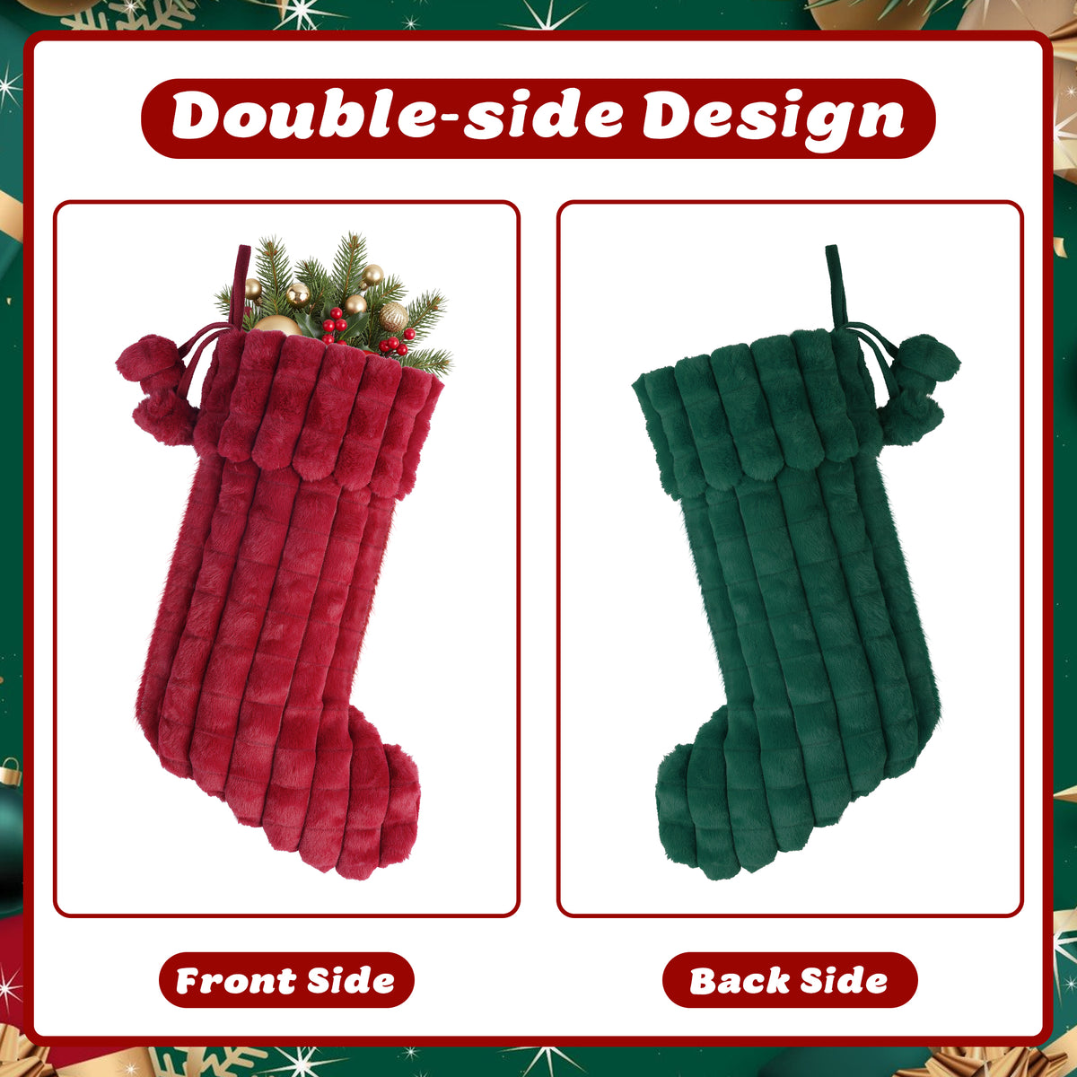 Yexmas 6pcs 20'' Christmas Stockings, Personalized Soft Plush Xmas Stockings, Large Christmas Stockings Hanging Ornaments for Xmas Tree Fireplace Party Family Holiday Decor