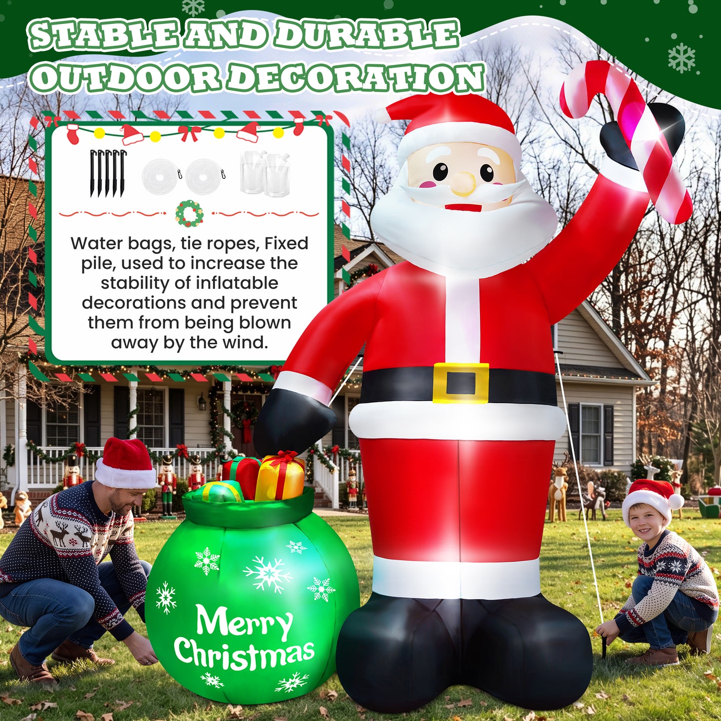 Yexmas 8FT Christmas Inflatable Santa Claus with Gift Bag,Christmas Blow Up with Built-in LED Lights for Indoor Outdoor Xmas Decoration