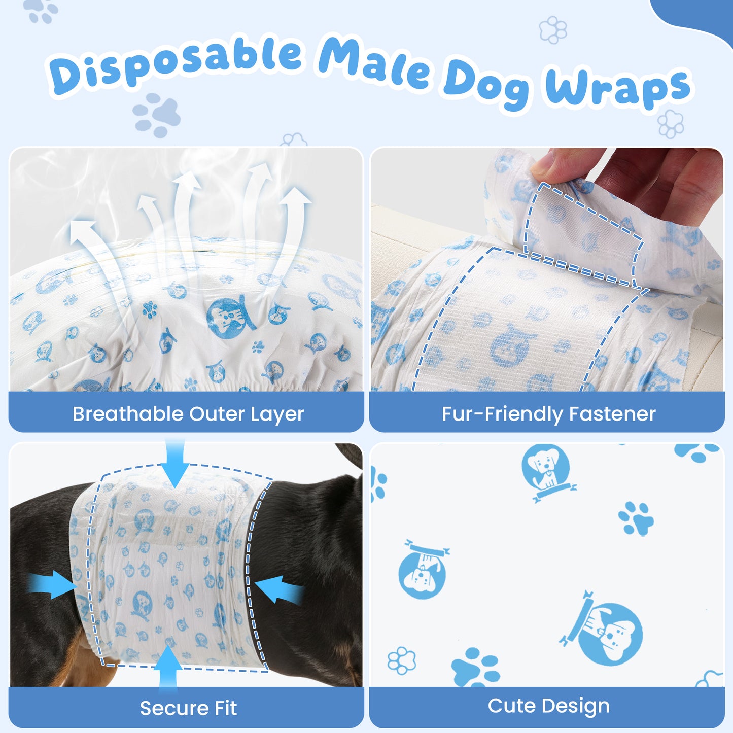 Zoolike Disposable Male Dog Diapers, Small Male Dog Wraps with Super-Absorbent,LeakProof&Wetness Indicator, 50 Count