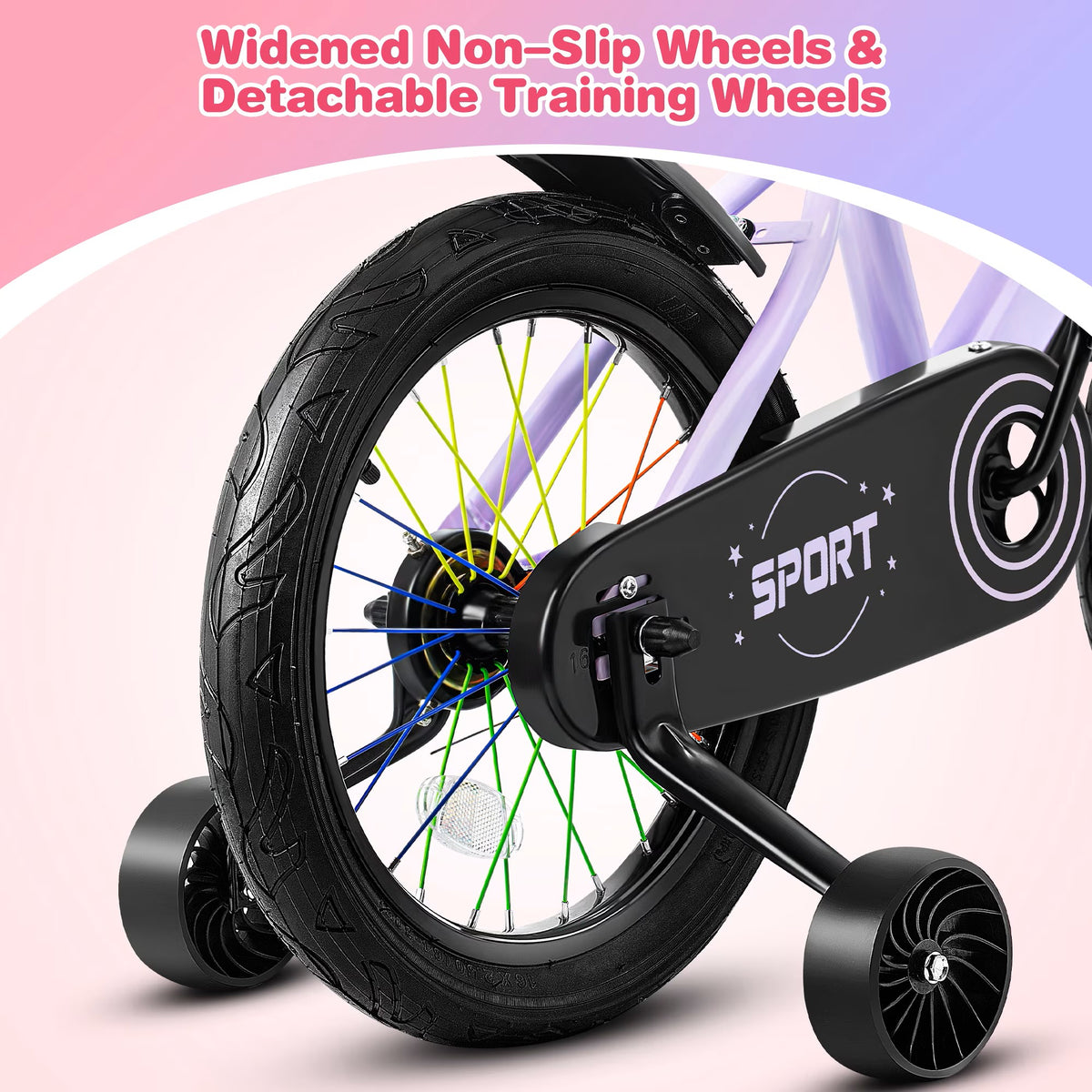 Lookfly 14" Kids Bike for Boys and Girls with Removable Training Wheels,Children's Cicycle,Purple