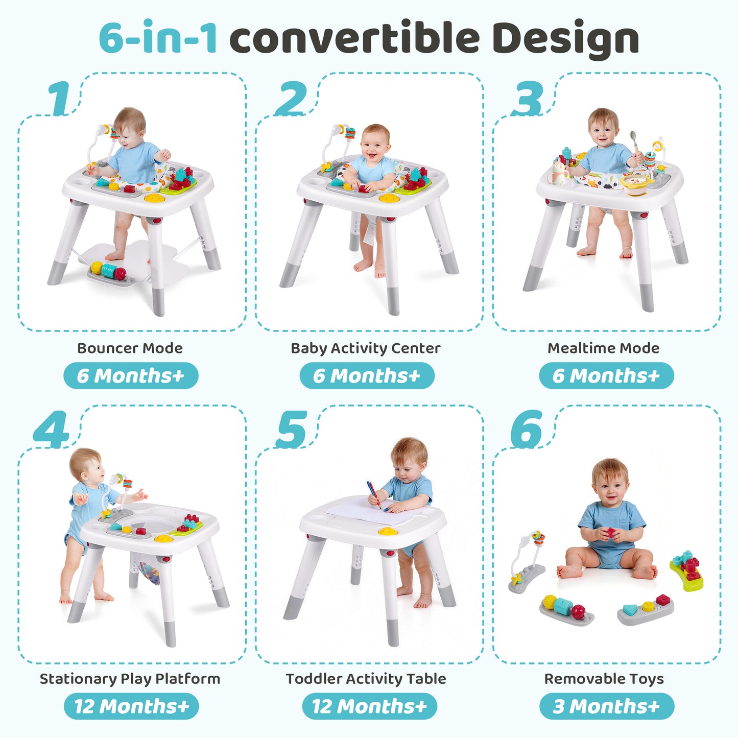 Babyeap 6-in-1 Baby Activity Center,Infant Activity Center Jumper with Detachable Toys and Music,6-36 Months