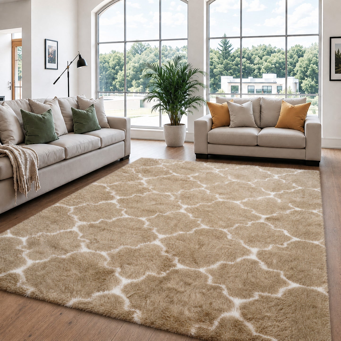 CozyDesg Soft Area Rugs for Living Room Bedroom,4ftx6ft Large Rug Fluffy Fuzzy Shag Shaggy Soft Plush Carpet,Black & Gold