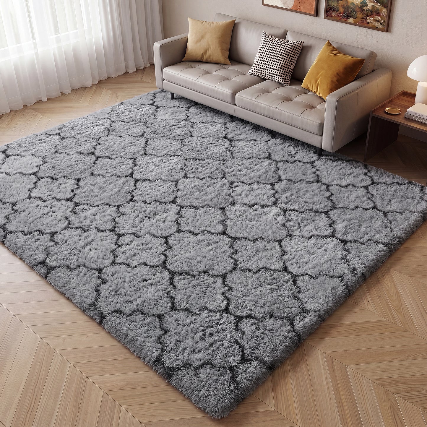 CozyDesg Soft Area Rugs for Living Room Bedroom,4ftx6ft Large Rug Fluffy Fuzzy Shag Shaggy Soft Plush Carpet,Black & Gold