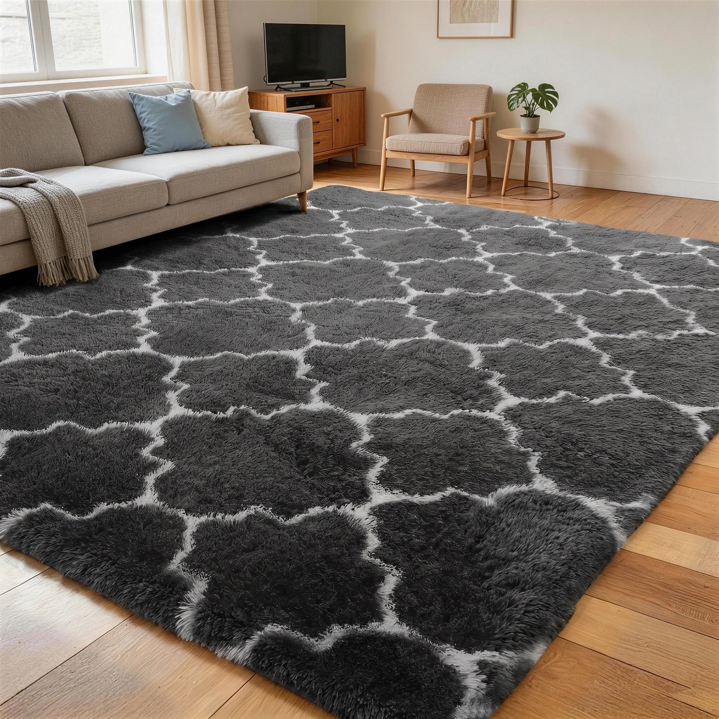 CozyDesg Soft Area Rugs for Living Room Bedroom,4ftx6ft Large Rug Fluffy Fuzzy Shag Shaggy Soft Plush Carpet,Black & Gold