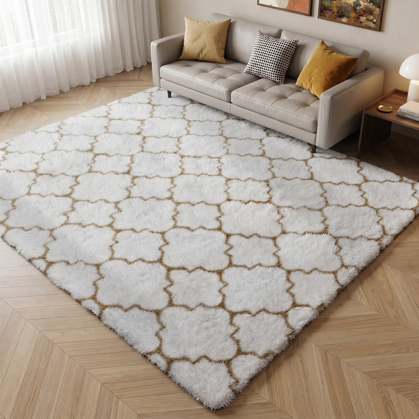 CozyDesg Soft Area Rugs for Living Room Bedroom,4ftx6ft Large Rug Fluffy Fuzzy Shag Shaggy Soft Plush Carpet,Black & Gold