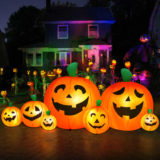 Yexmas 8 FT Halloween Inflatables Pumpkin,7 Pumpkins Halloween Outdoor Decoration with Built-in LED Lights,Halloween Blow Ups for Yard, Lawn, Garden Decor