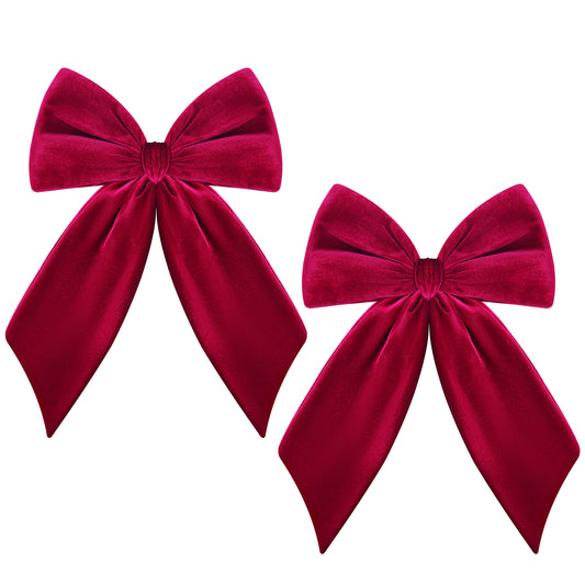 Yexmas 2pcs Burgundy Velvet Christmas Bows, 15"×18.9" Large Xmas Tree Topper Bows Decor for Christmas Home Front Door Outdoor Wall Party Wreath Garland Holiday Decoration