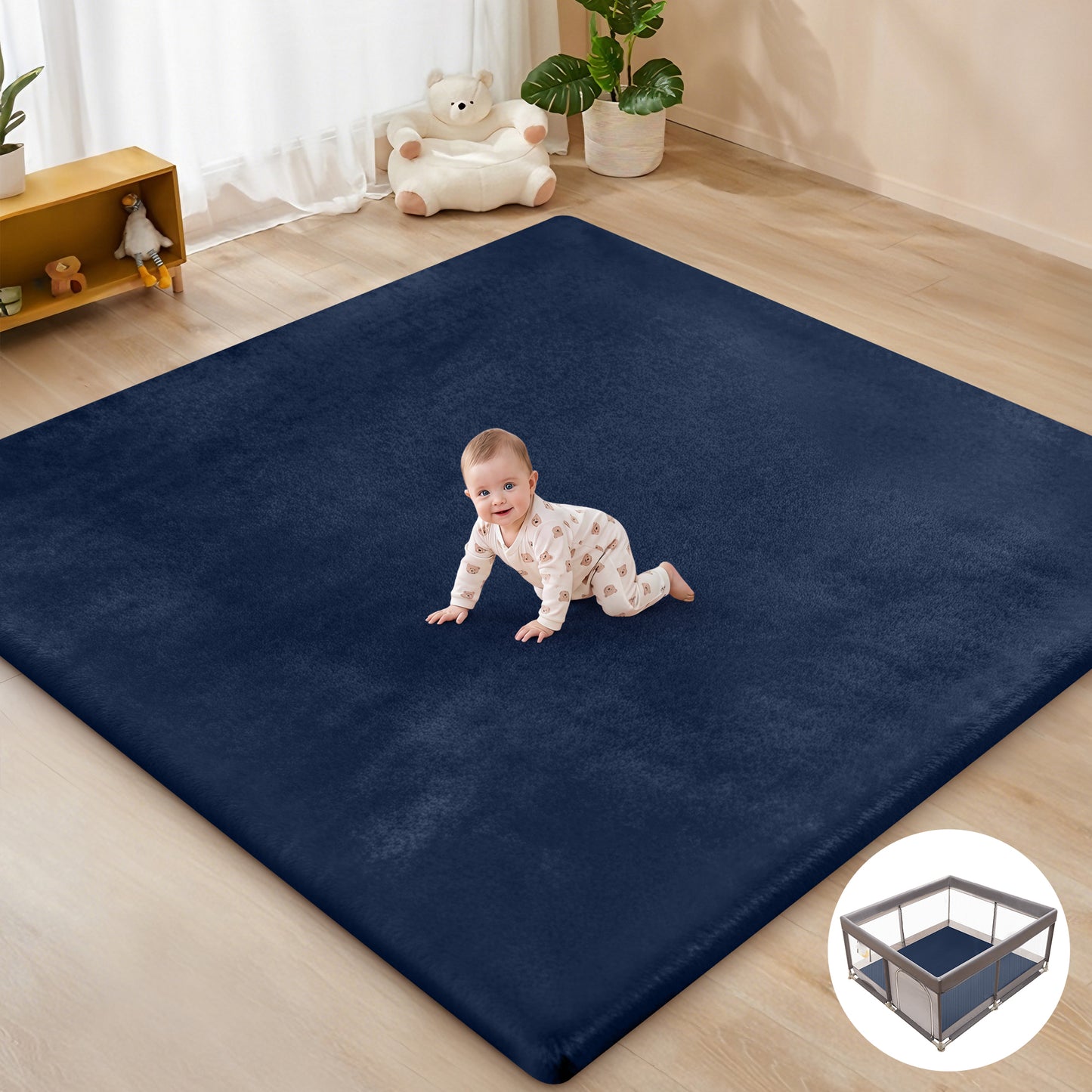 babyeap Baby Play Mat,50"x50" Playpen Mat,1.3" Extra Thick Crawling Mat for Floor Cushion,Removable Washable Cover Playmat for Babies Toddlers Infant,Gray