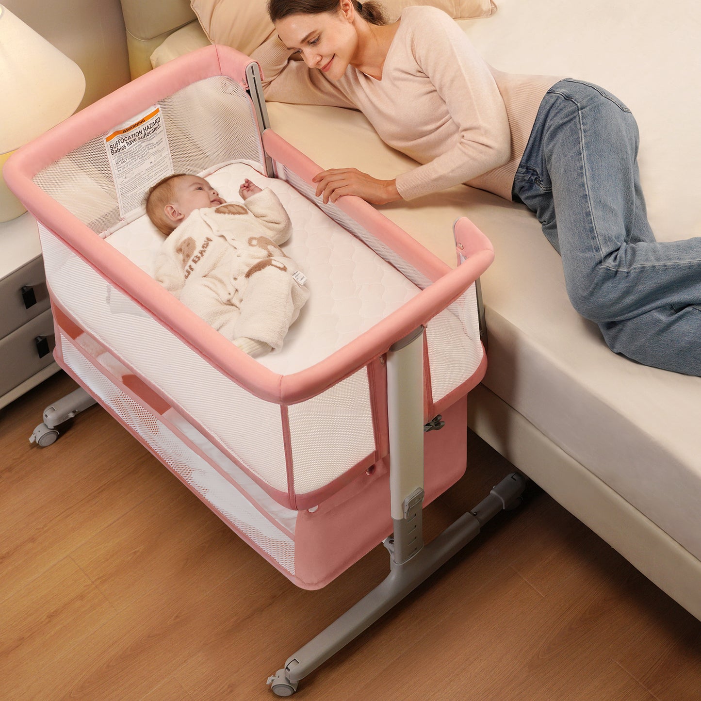 Babyeap 3in1 Baby Bassinet Bedside Sleeper, Rocking Bassinet for Newborn, with Large Storage Basket, Dark Gray