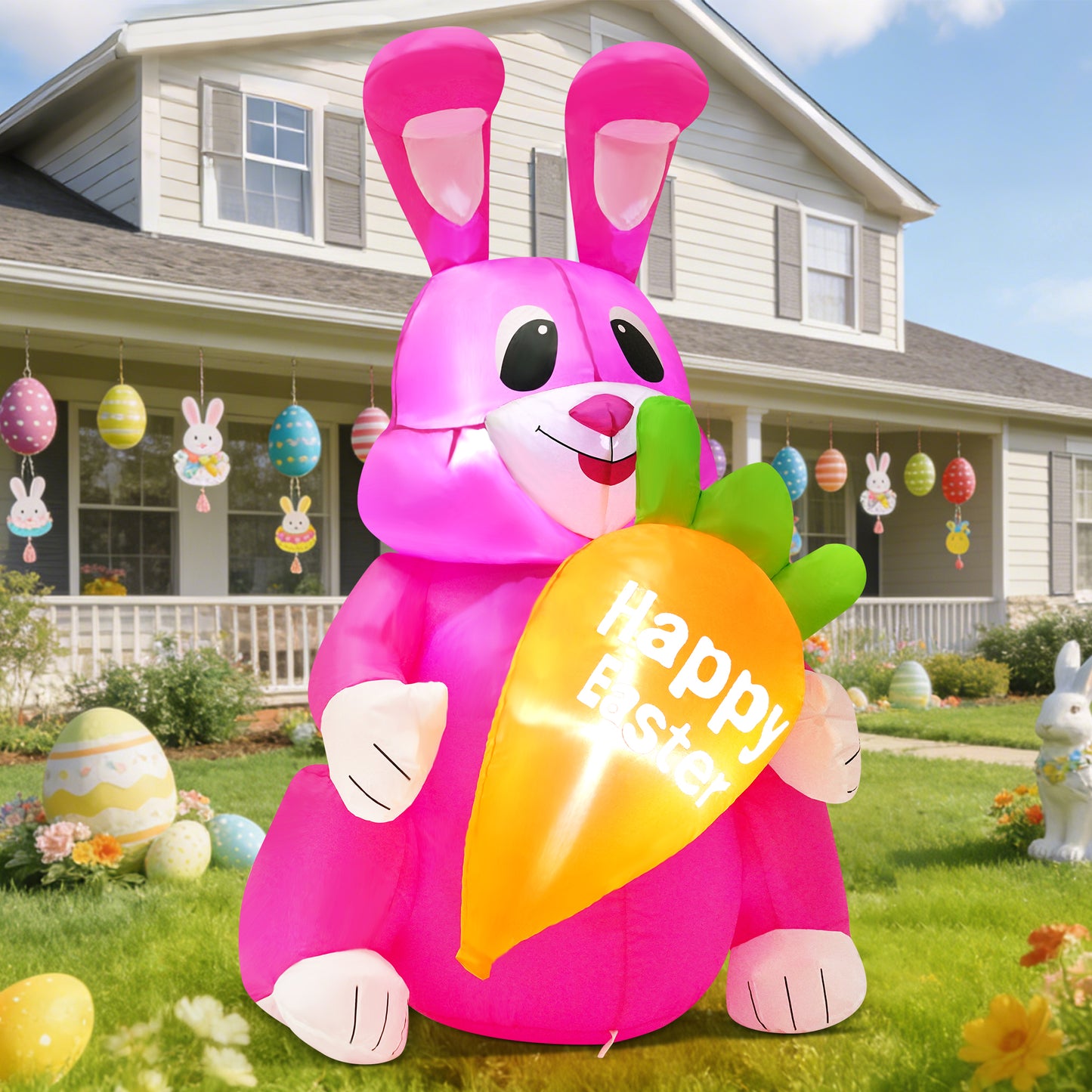 Yexmas Easter Inflatables Outdoor decorations,4FT Blow-Up Easter Bunny Holding a Carrot with Built-in LED Lights for Lawn Garden Yard decor