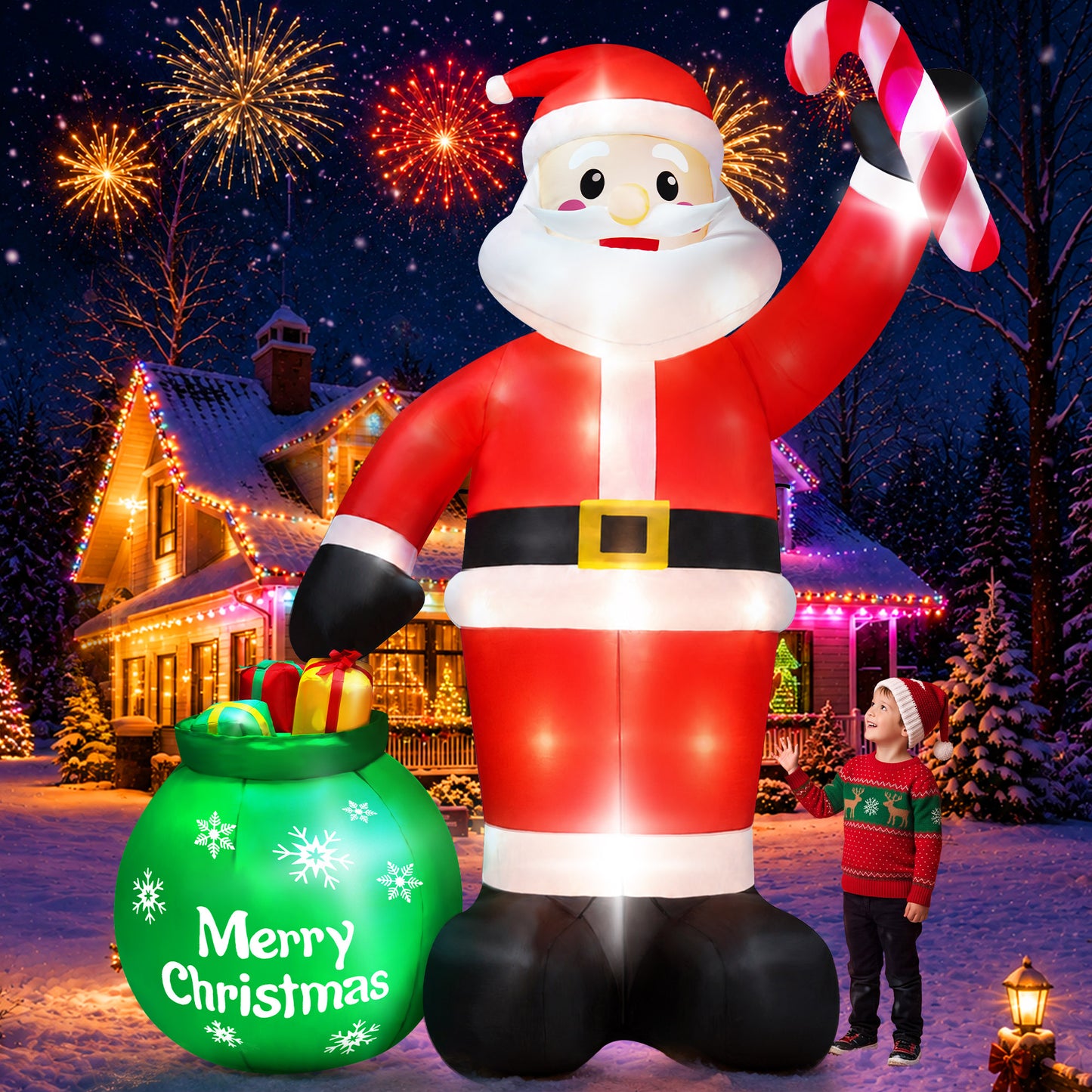 Yexmas 8FT Christmas Inflatable Santa Claus with Gift Bag,Christmas Blow Up with Built-in LED Lights for Indoor Outdoor Xmas Decoration