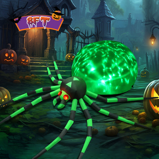 8FT Halloween Inflatables Outdoor Decorations Giant Spider Decorations with LED Lights and Air Pump Blow up Inflatable Green