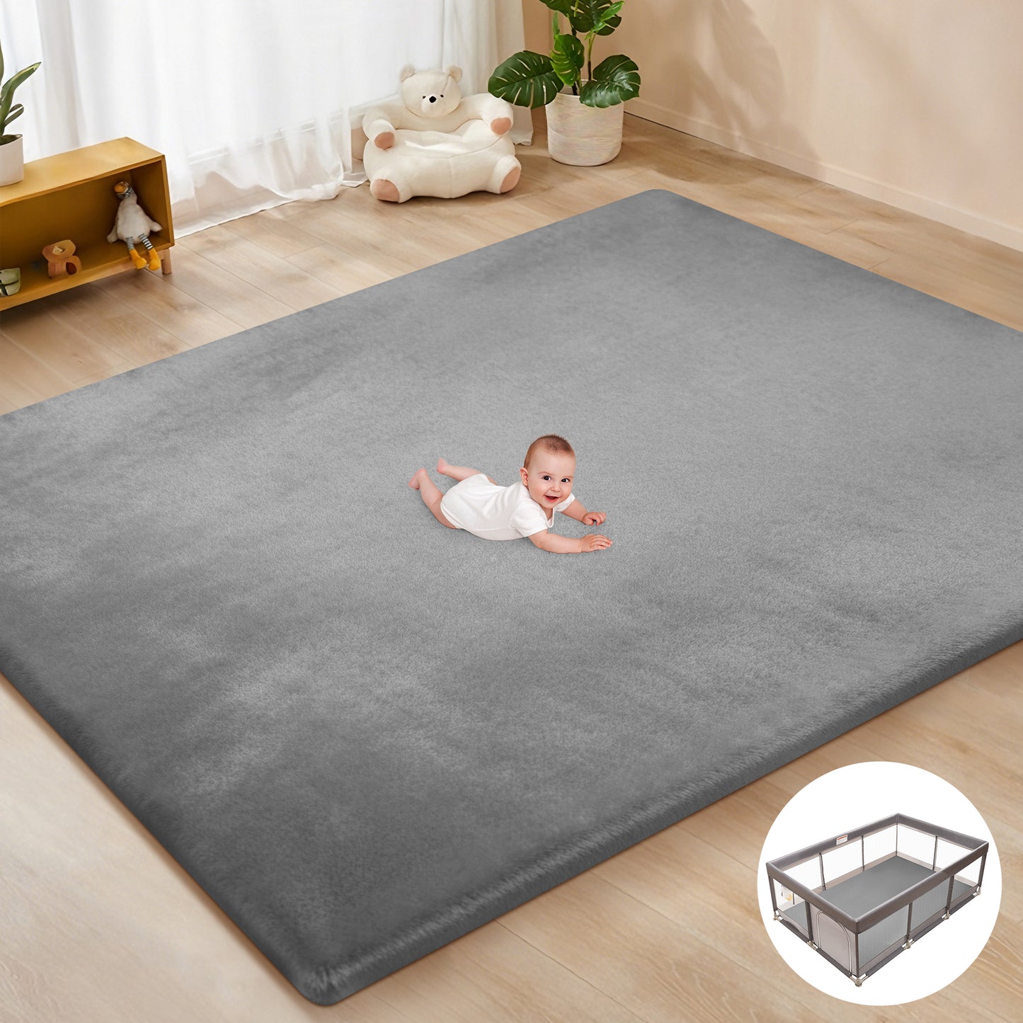 babyeap Baby Play Mat,50"x50" Playpen Mat,1.3" Extra Thick Crawling Mat for Floor Cushion,Removable Washable Cover Playmat for Babies Toddlers Infant,Gray