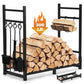 Yexmas Foldable Firewood Rack with 5-Piece Fireplace Tool Set & Kindling Holder, Indoor/Outdoor Wood Storage Organizer for Fireplace & Fire Pit