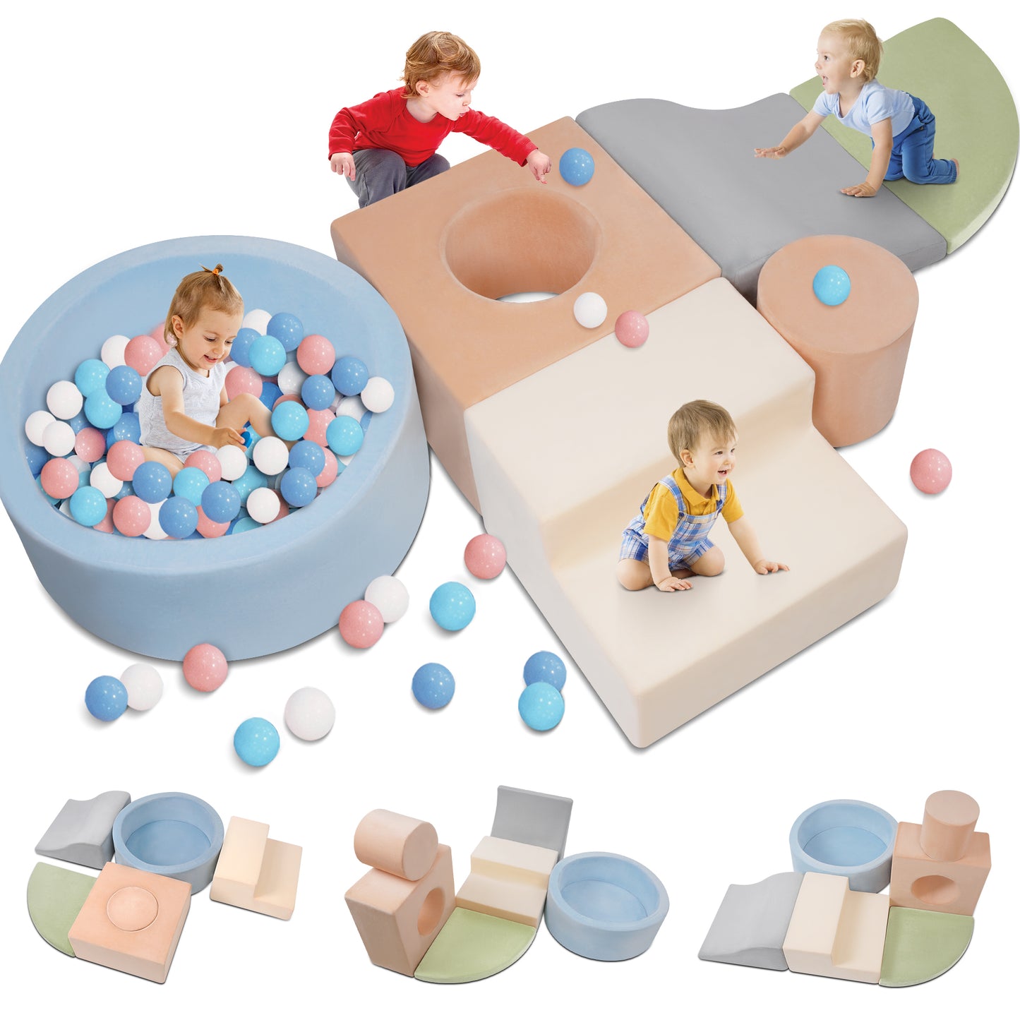 Yexmas 6-Piece Climbing Toys Soft Foam Set with Ball Pit,Indoor Play Gym Set for Toddlers Ages 1-3