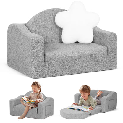Babyeap Kids Sofa,2-in-1 Soft Toddler Couch Fold Out,Toddler Chair Baby Convertible Couch for Girls and Boys,Light Gray