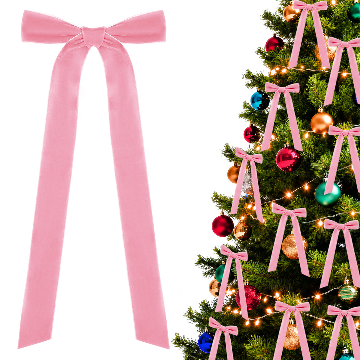 Yexmas 12pcs Burgundy Velvet Christmas Bows, Ribbon Bows Xmas Ornaments for Christmas Tree Home Party Staircase Door Wreath Garland Holiday Decor