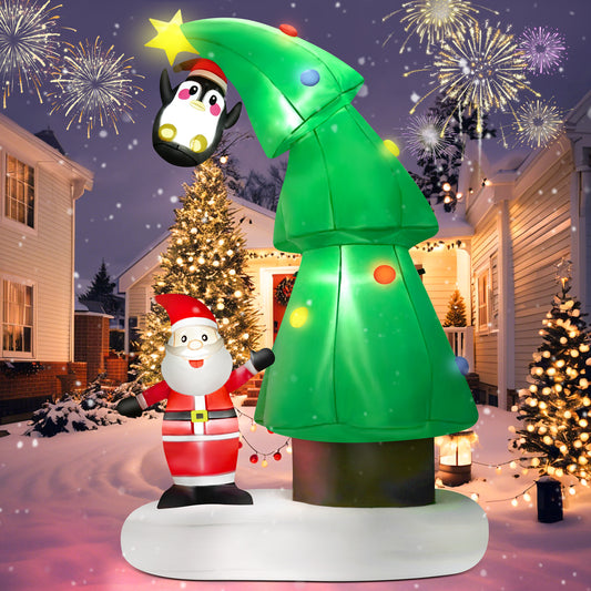 Lookfly 6FT Christmas Tree Inflatables Outdoor Decorations with Santa Claus & Penguin,Christmas Blow Up with LED Lights for Indoor Outdoor Xmas Decoration