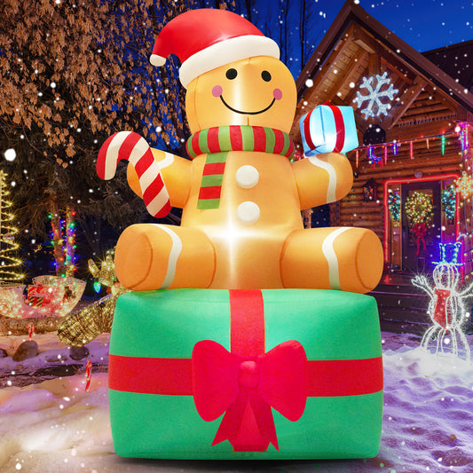 Yexmas 6 ft Christmas Inflatables Gingerbread Man with Candy, Blow up Outdoor Decorations with LED Lights Built-in for Holiday Party Xmas Yard Garden
