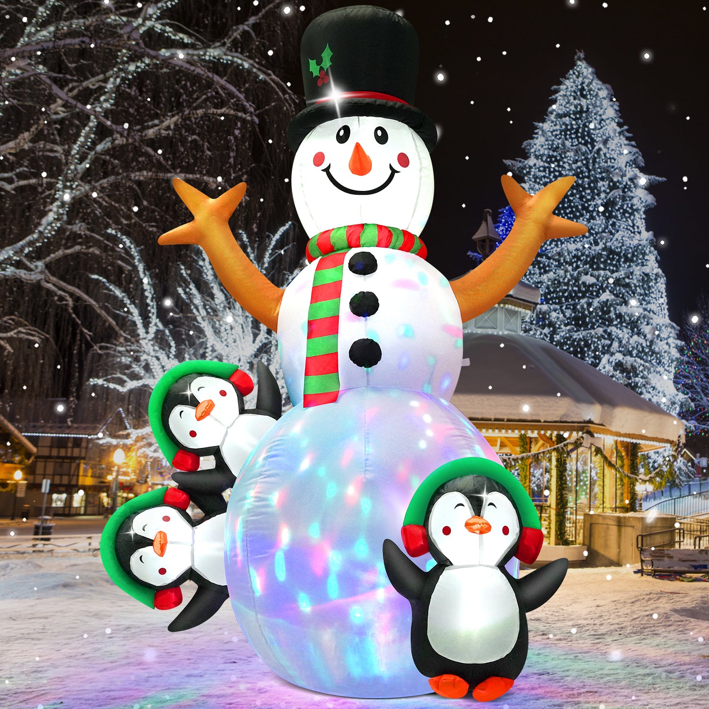LOOKFLY 6.3  ft Christmas Snowman Inflatable Outdoor Decoration with Build-in Multicolor LEDs, Snowman Penguin Blow up Inflatables for Xmas Party