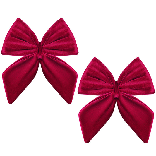 Yexmas 2pcs Burgundy Velvet Christmas Bows, 9.8"×11" Xmas Tree Topper Bows Decor for Christmas Home Front Door Outdoor Wall Party Wreath Garland Holiday Decoration