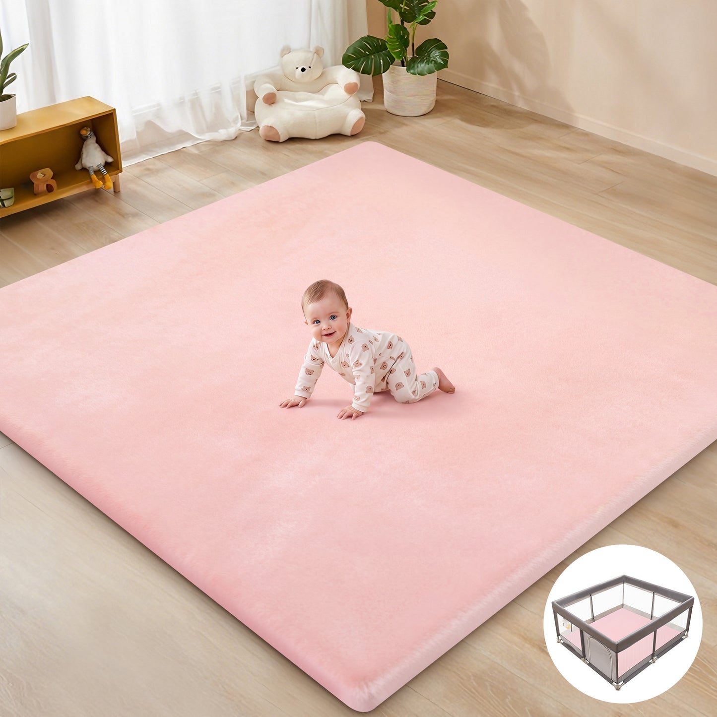 babyeap Baby Play Mat,50"x50" Playpen Mat,1.3" Extra Thick Crawling Mat for Floor Cushion,Removable Washable Cover Playmat for Babies Toddlers Infant,Gray