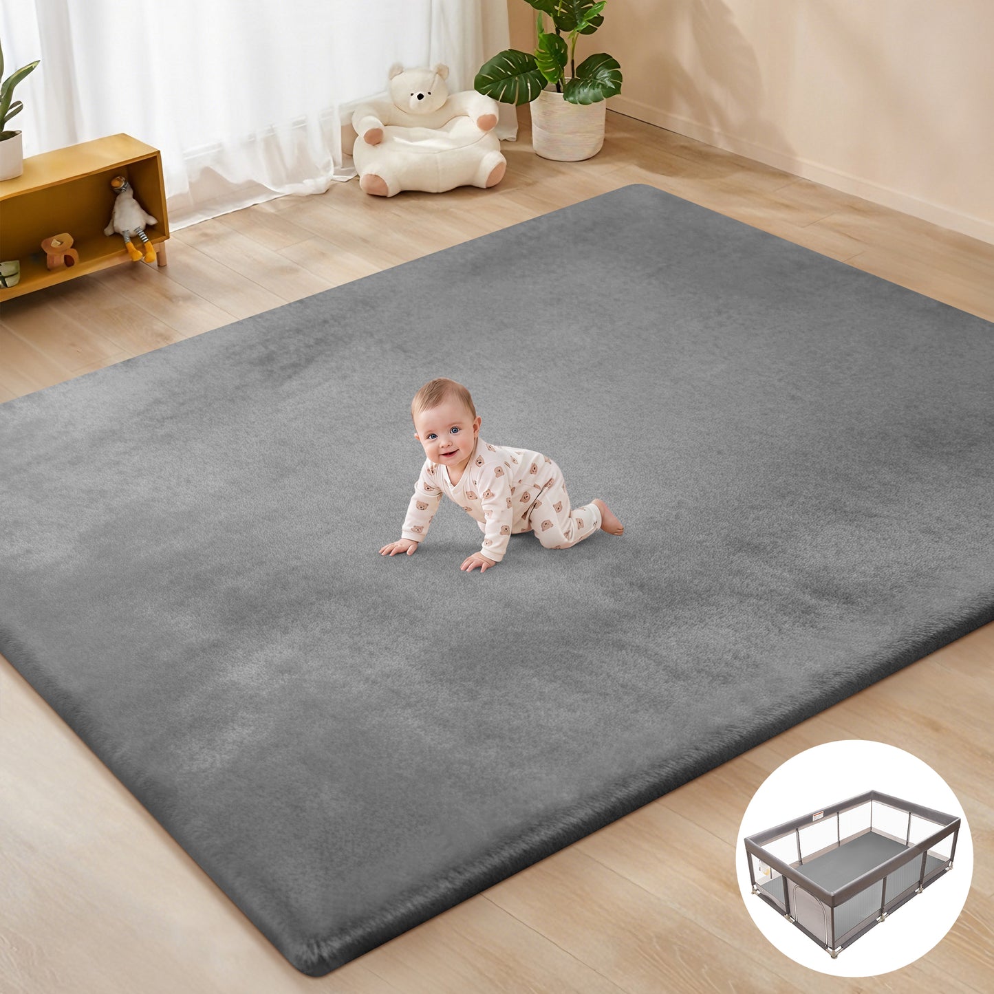 babyeap Baby Play Mat,50"x50" Playpen Mat,1.3" Extra Thick Crawling Mat for Floor Cushion,Removable Washable Cover Playmat for Babies Toddlers Infant,Gray