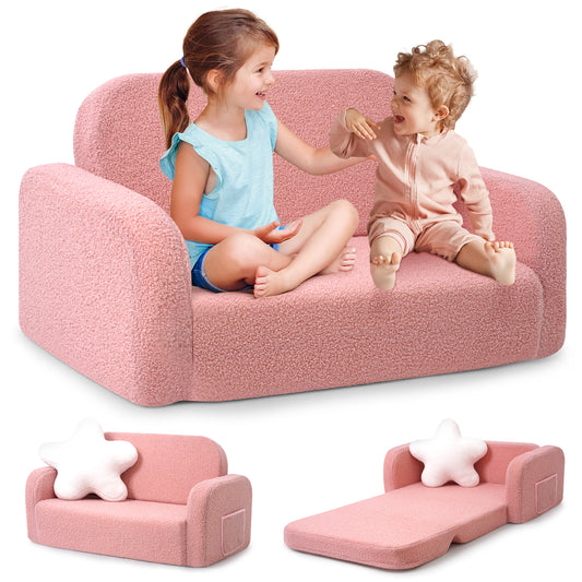 Babyeap Extra Wide Kids Chair,2-in-1 Convertible Toddler Chairs,Soft Comfy Kids Couch, Kids Sofa for Boys & Girls 3+,Pink