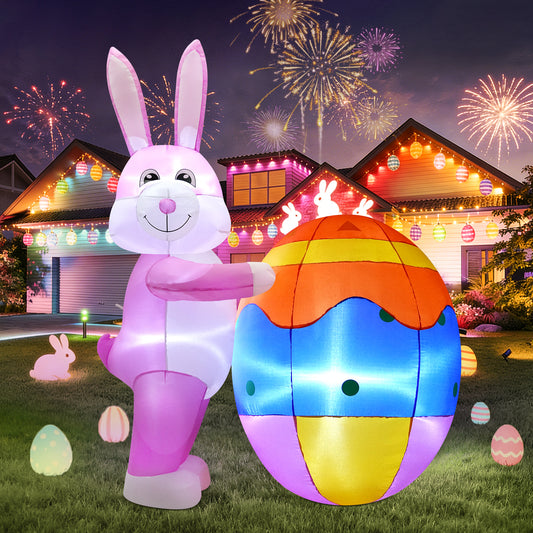 Yexmas 6ft Easter Inflatables,Blow Up Yard Outdoor Decoration with LED Lights Bunny Decorations with Egg for Lawn Garden Holiday Party