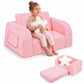babyeap 2-in-1 Wide Base Kids Sofa,Fold Out Toddler Couch with Star Pillow,Soft Kids Chair for Reading, Playroom, Bedroom & Nursery,Deep Gray
