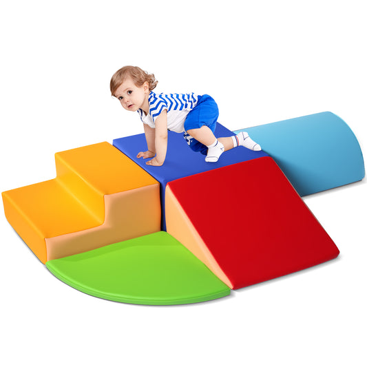 Lookfly 5-Piece Soft PU Leather Toddlers Climbing Toys,Play Set Indoor Baby Climbing Toysclimbing Foam Blocks for 1-3