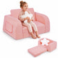 babyeap 2-in-1 Wide Base Kids Sofa,Fold Out Toddler Couch with Star Pillow,Soft Kids Chair for Reading, Playroom, Bedroom & Nursery,Deep Gray