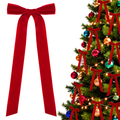 Yexmas 12pcs Burgundy Velvet Christmas Bows, Ribbon Bows Xmas Ornaments for Christmas Tree Home Party Staircase Door Wreath Garland Holiday Decor