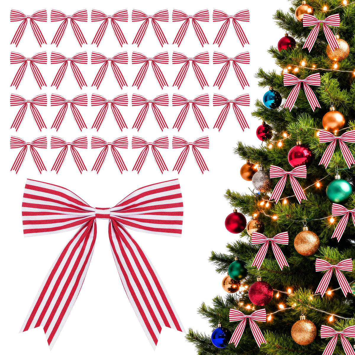 Yexmas 24pcs Burgundy Velvet Christmas Bows, Xmas Ribbon Bows Ornaments for Christmas Tree, Gift Wrapping,Crafts,Party, Wreath Garland Holiday Decor