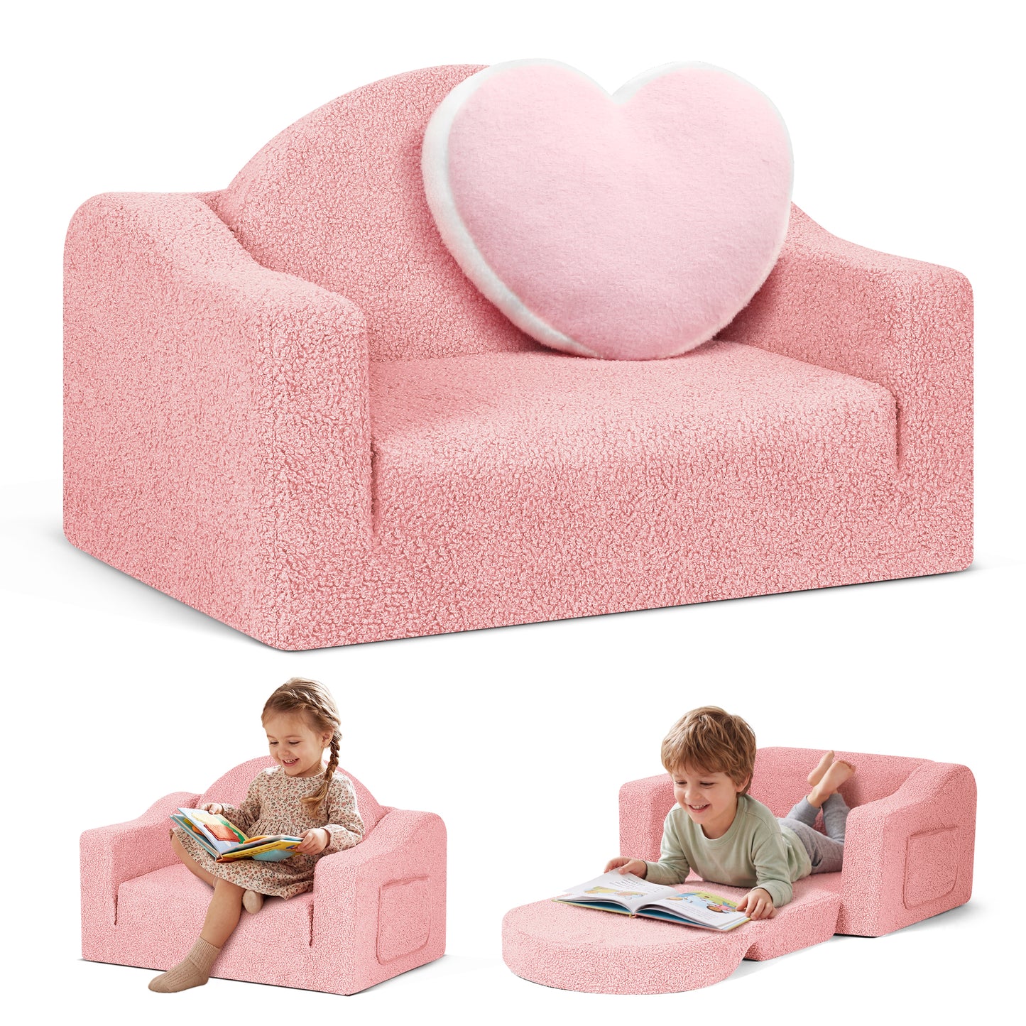 Babyeap Kids Sofa,2-in-1 Soft Toddler Couch Fold Out,Toddler Chair Baby Convertible Couch for Girls and Boys,Light Gray