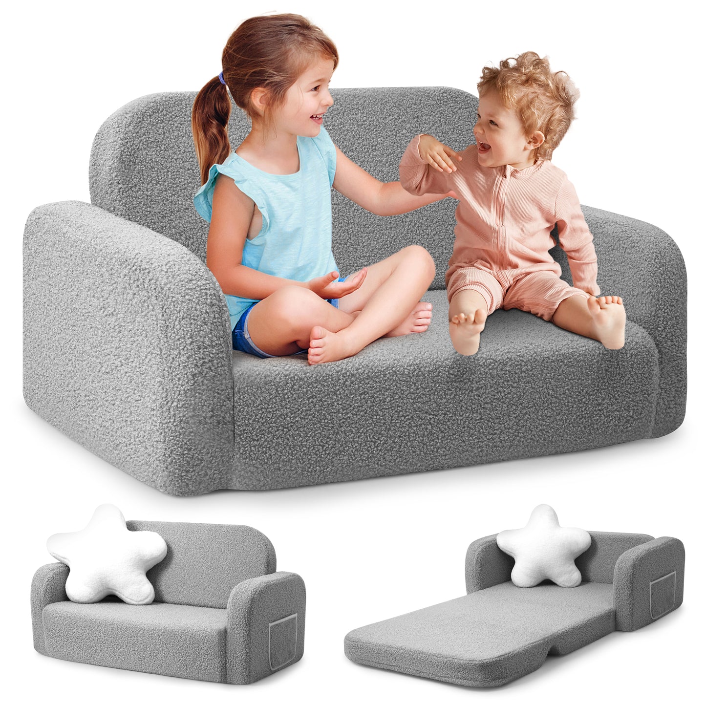 Babyeap Extra Wide Kids Chair,2-in-1 Convertible Toddler Chairs,Soft Comfy Kids Couch, Kids Sofa for Boys & Girls 3+,Deep Gray